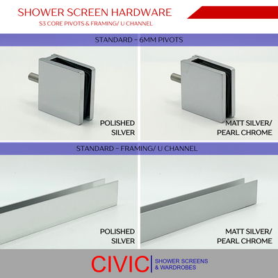 S3 Core Shower Screen 6mm Hardware -Knobs